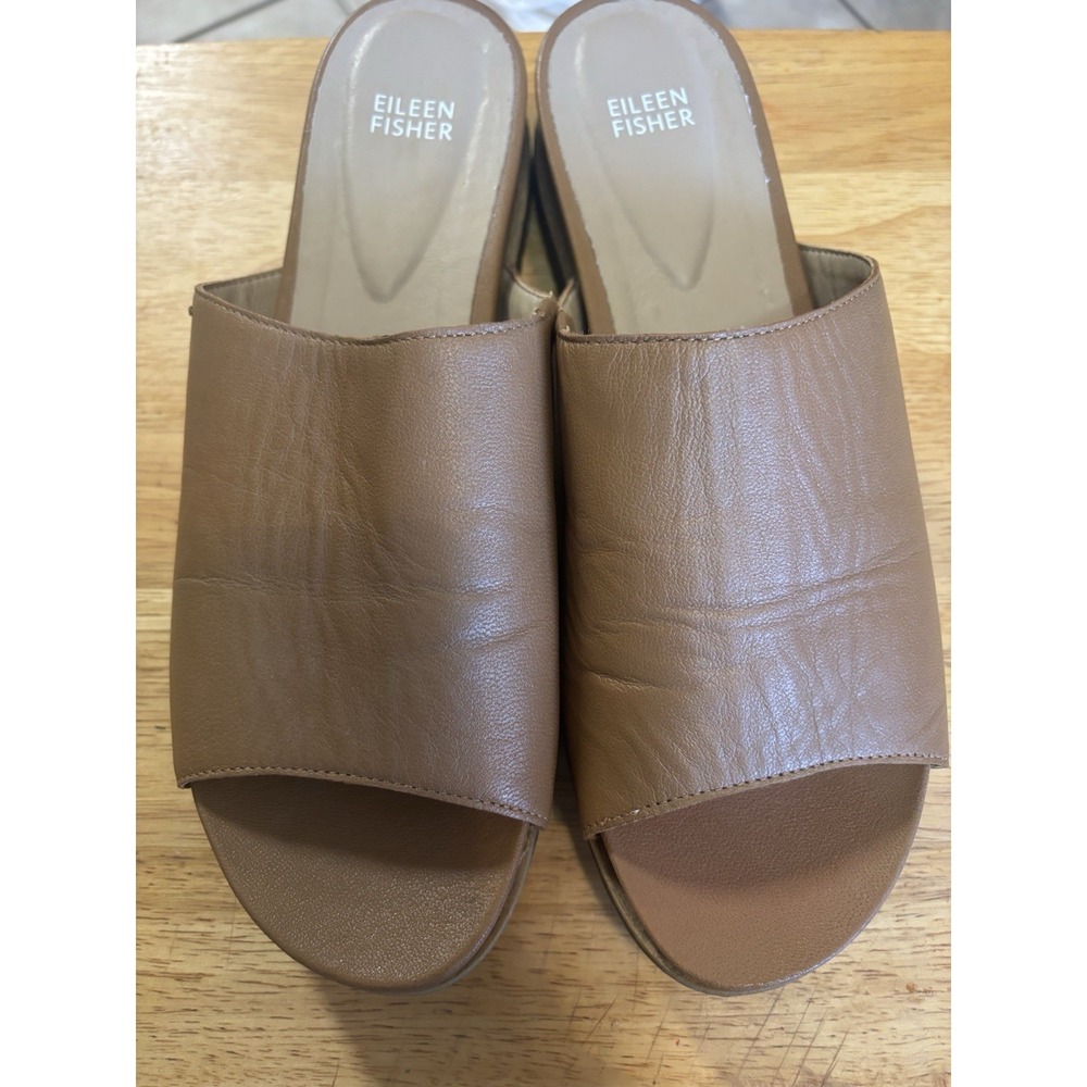 NWOB Eileen‎ Fisher Women's Slide In Sandals Tumbled Leather Brown Size 11